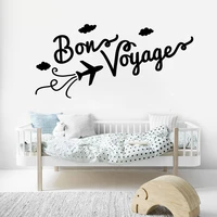 family wall decal quotes bon voyage vinyl wall stickers for livingroom plane cloud pattern interior home decor diy mural syy930