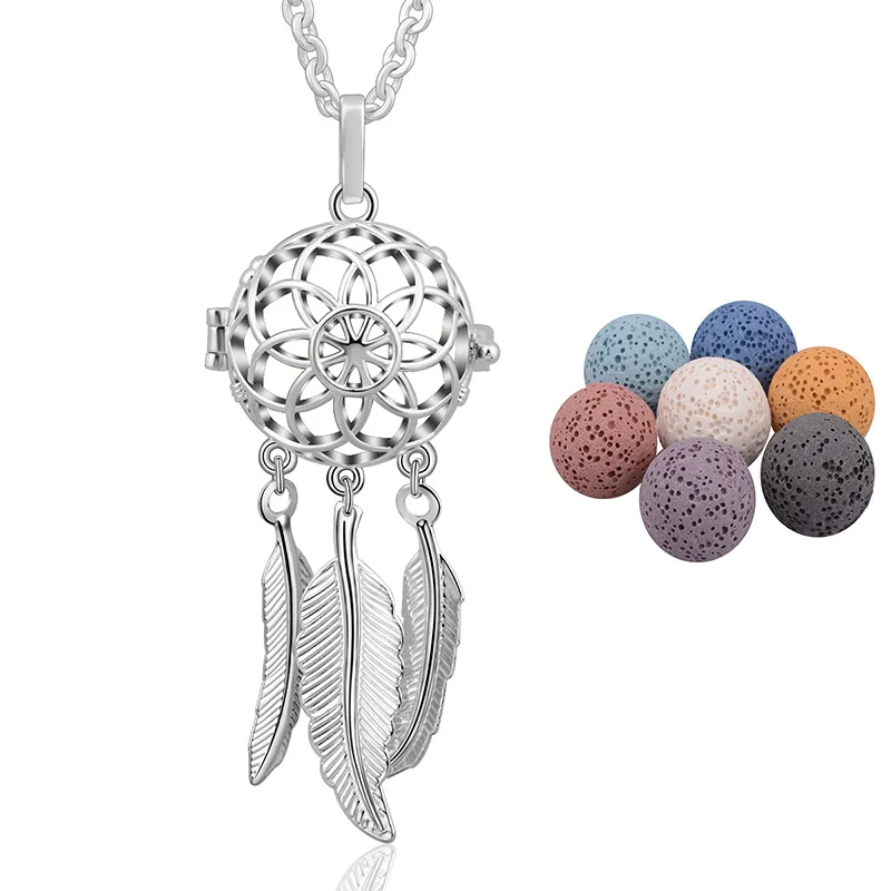 with Lava Stone EUDORA 18 мм подвеска в виде шара гармонии, ожерелье Ловец снов, медальон, клетка с колокольчиком, звук гармонии, шар для беременных, камень из лавы K263 - Окраска металла: with Lava Stone