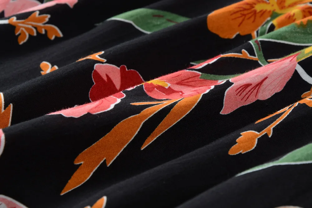 

2019 Summer Dress Ladies Summer Printed Round Neck Short Sleeve Elastic Waist Dress Knee-Length Dresses Woman Party Night