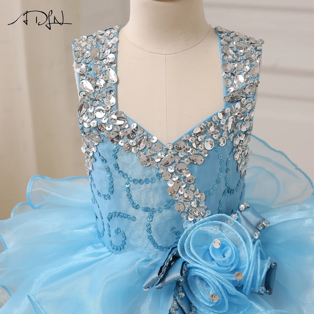 Adln маленьких Платья для вечеринок бисером Камни Кепки рукавами с оборками из