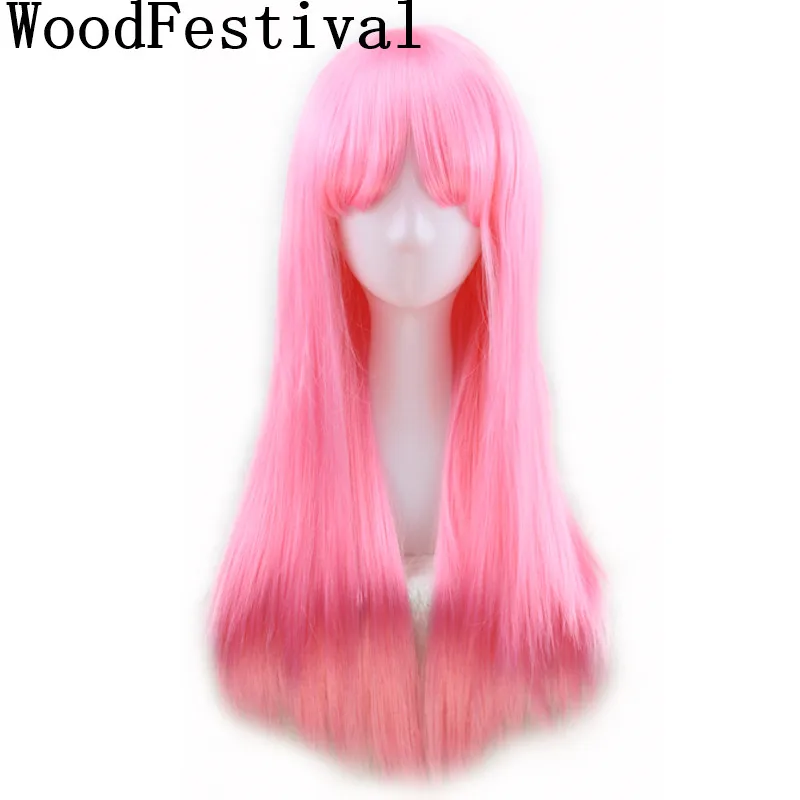 WoodFestival черный розовый темно-коричневый бордовый прямой длинный термостойкий синтетический парик с челкой косплей парики для женщин