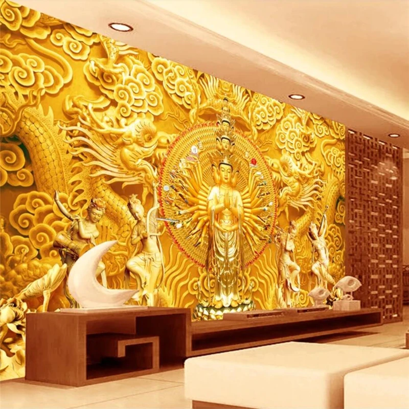 Beibehang пользовательские 3d обои хорошие золотые Avalokitesvara Будда настенные бумажные