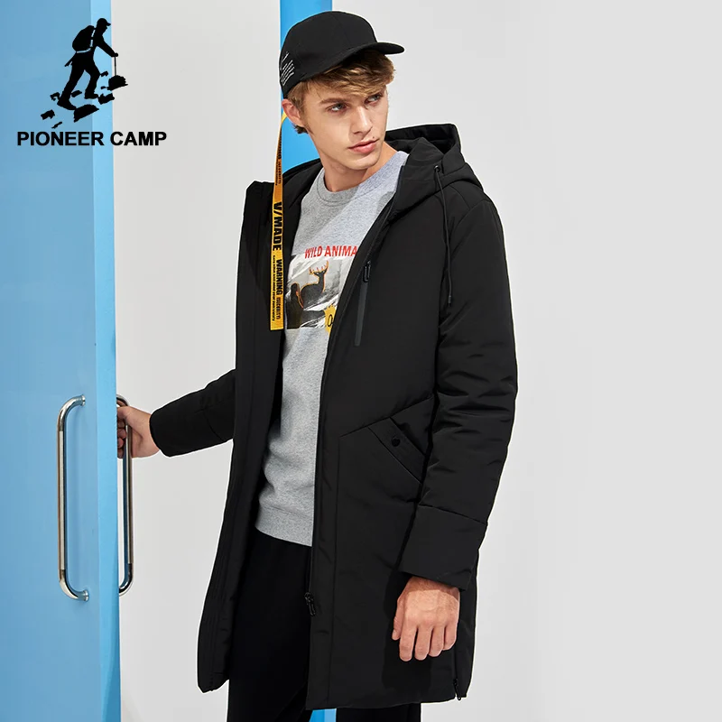 Мужской пуховик Pioneer Camp длинный теплый водонепроницаемый однотонный с защитой от