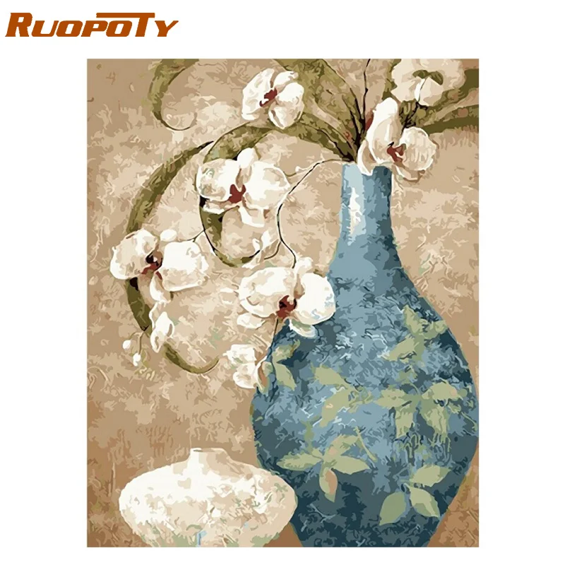 1815 RUOPOTY рамка Тюльпан цветы сделай сам краска по номерам набор Современная Настенная художественная картина акриловая краска по номерам Холст Краска для искусства - Цвет: 1815