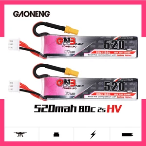 Аккумулятор Gaoneng GNB Lipo 2 шт., батарея 520 мАч 7,6 В 80C 2S HV 4,35 в, перезаряжаемая батарея XT30 для радиоуправляемого FPV дрона квадрокоптера