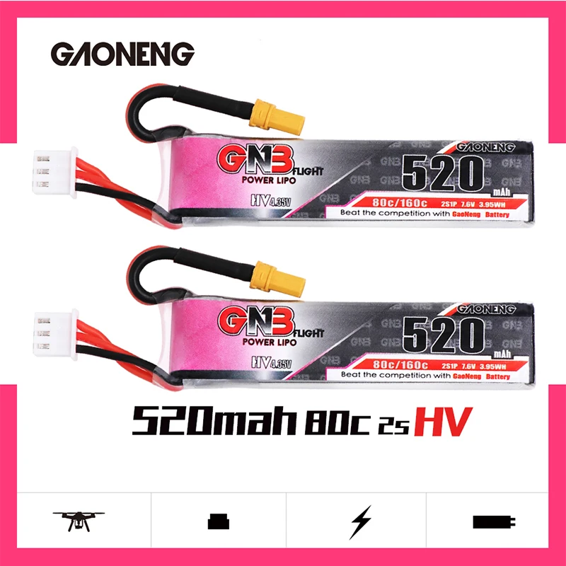 Аккумулятор Gaoneng GNB Lipo 520 мАч 7 6 В 80C 2S HV 4 35 в перезаряжаемая батарея XT30 для