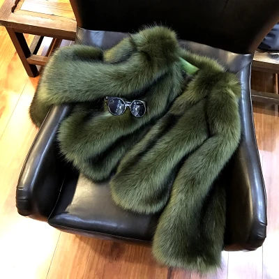 olive green Женское короткое пальто из искусственного лисьего меха большого размера, пальто из искусственного меха, тонкое женское зимнее пальто из искусственного меха с длинным рукавом, Повседневные Вечерние куртки WZ589 - Цвет: olive green