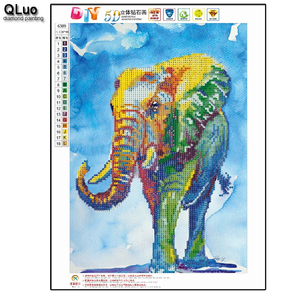 Qluo 30x40 см 5D алмазная картина круглая дрель мультяшный слон мозаика Алмазная