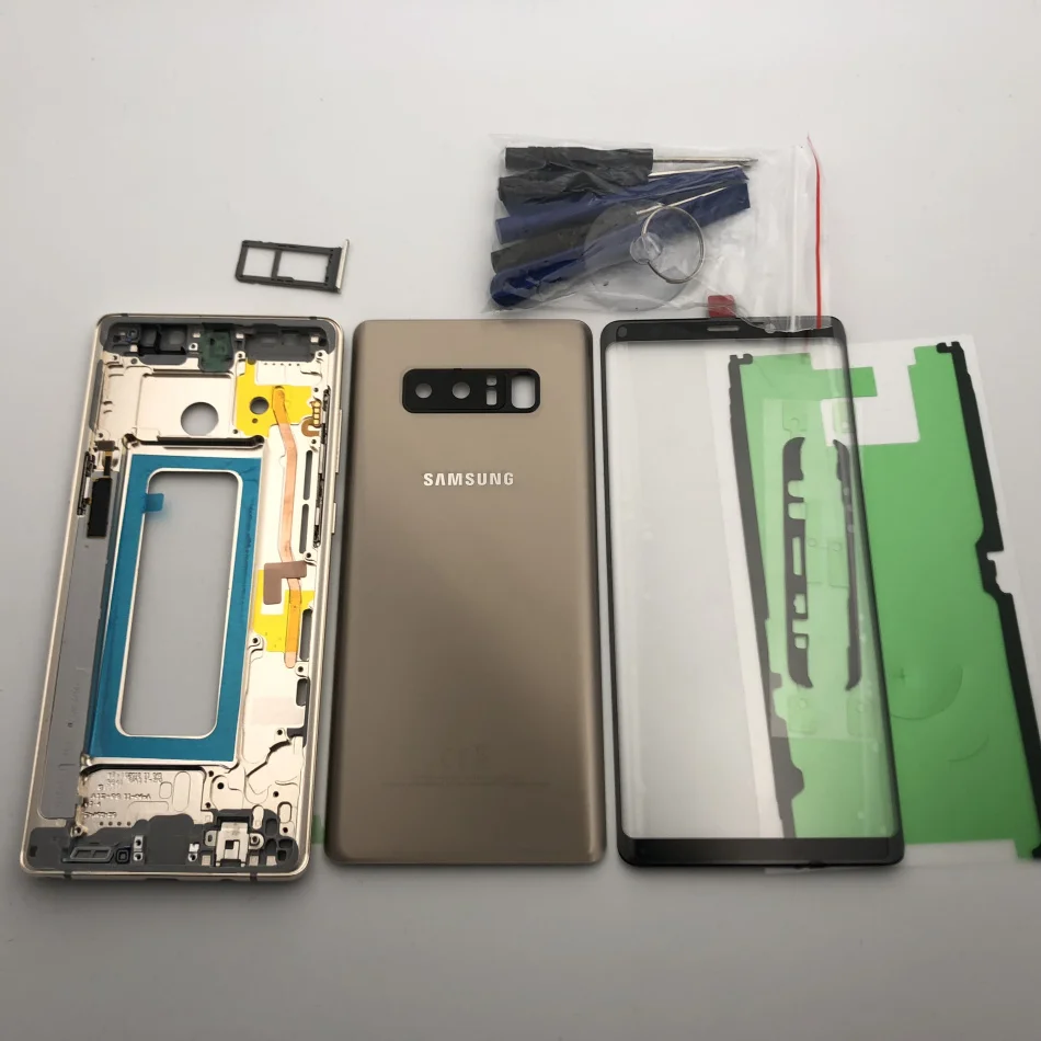 Note8 полный корпус чехол задняя крышка+ Передний экран стекло объектив+ средняя рамка для samsung Galaxy Note 8 N950 N950F N950FD