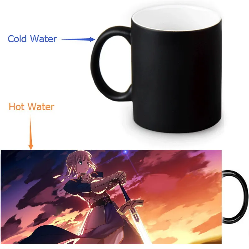 Керамическая чашка Fate Stay night 2017 Custom 12oz для кофе, чая и молока, чувствительная к теплу, меняющая цвет, черная.
