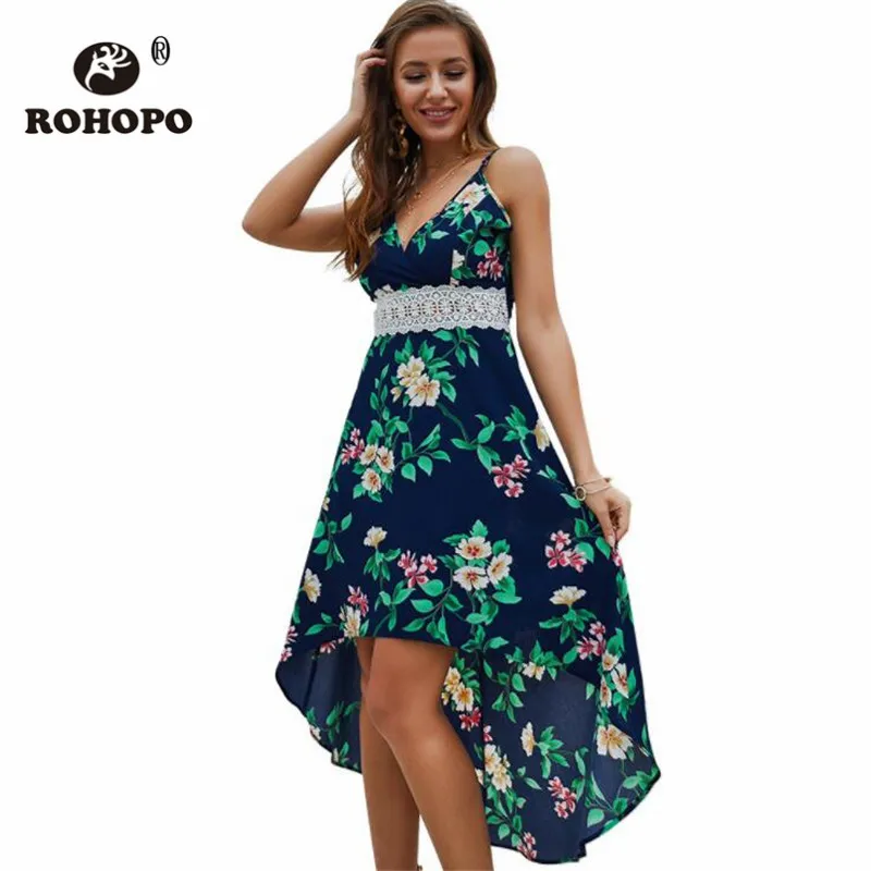 Женское кружевное платье без рукавов с высокой талией белое зеленое цветочным принтом Асимметричная Длина v