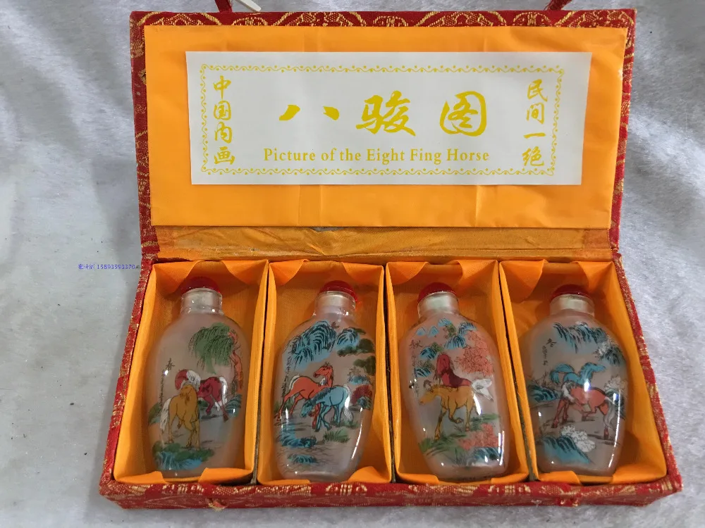 4pc Chinese antique 8 figure Eight steed painting glass SNUFF BOTTLE-painting home decoration BOTTLE | Дом и сад