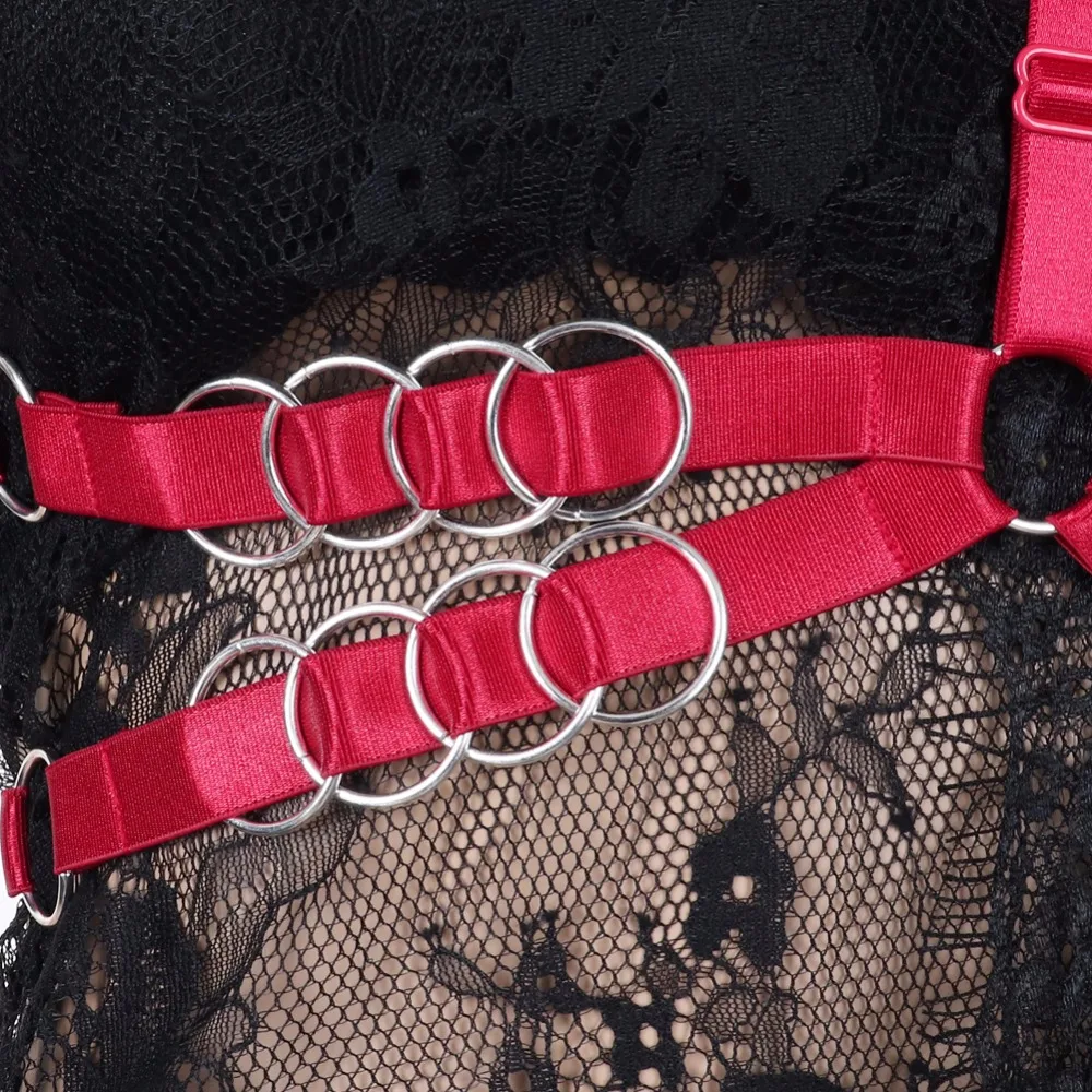 

Red Feather Harness Cage Bra Lingerie Cosplay Burning Blue Goth Elastic Adjustable Shoulder Epaulettes Wings Harness Women