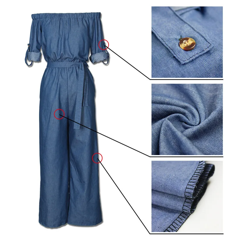 Женский джинсовый комбинезон с вырезом лодочкой свободные брюки до щиколотки