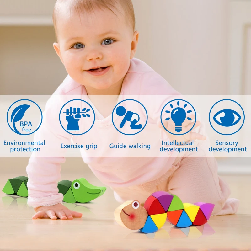Colorful Wooden Worm Puzzles Kids Learning Educational Didactic Baby Development Toys Fingers Game for Children Montessori Gift