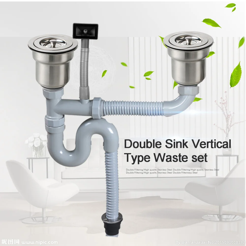 Talea-duplo tipo Sink Vertical com Kit Tubo de Estouro Bacia Conjunto Waste Pia Filtro Mangueira de Drenagem Descartáveis Flume Plástico Flexível
