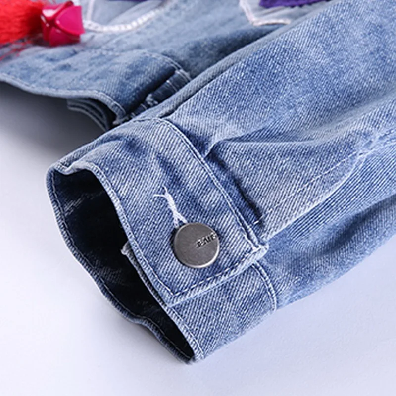 Женские цветные вышитые джинсы с бабочкой куртки заплатками женские