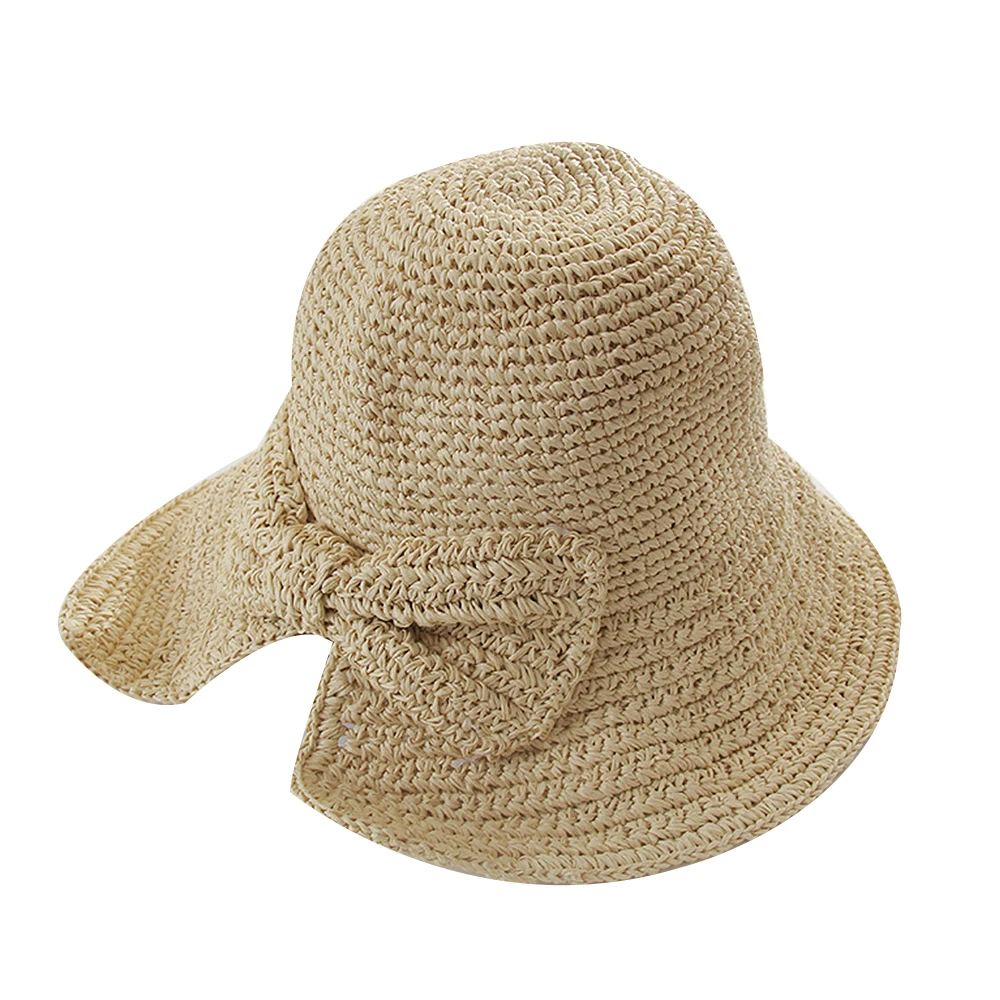 Шляпа от солнца Соломенная женская модная пляжная Панама с разрезом бантом