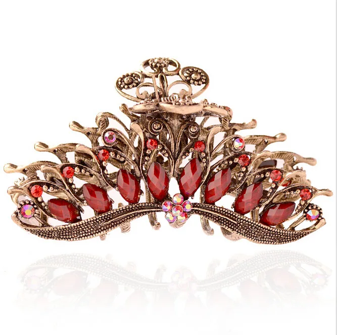 red Muylinda Vingage большой коготь для волос Ювелирная антикварная бронзовая подвеска цветок коготь для волос Краб женские аксессуары для волос - Окраска металла: red