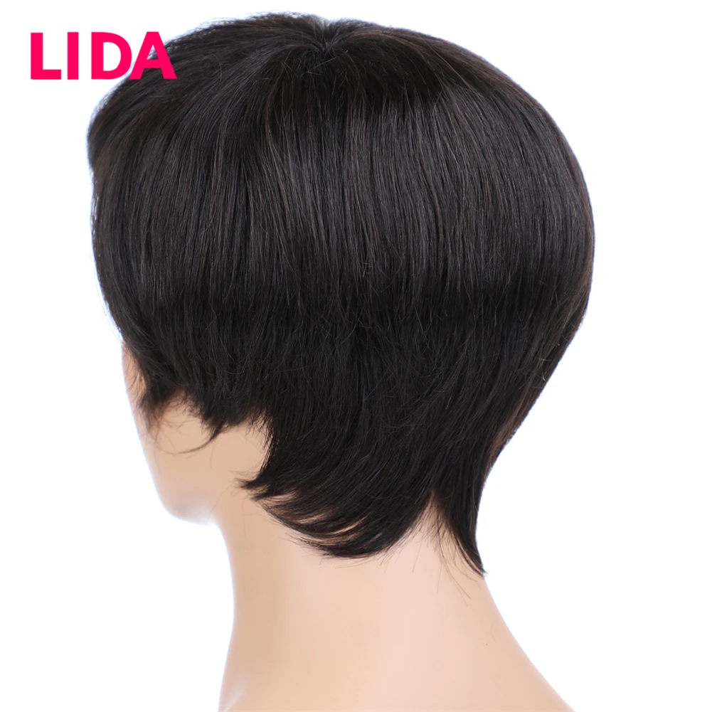 LIDA Non-Remy индийские прямые короткие человеческие волосы парики для женщин 150% плотность полный машинный 6 дюймов короткий парик