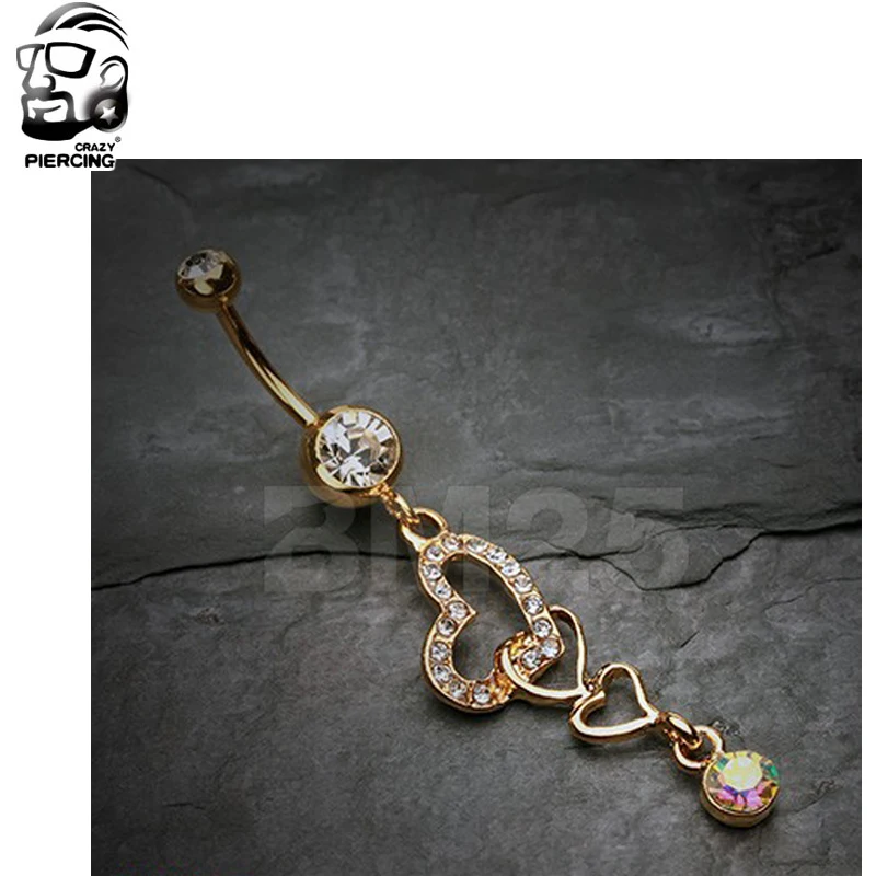 Romantic New Gold Heart Plated Navel Piercing Stainless Steel Belly Button Body Jewelry Piercings Medical | Украшения и