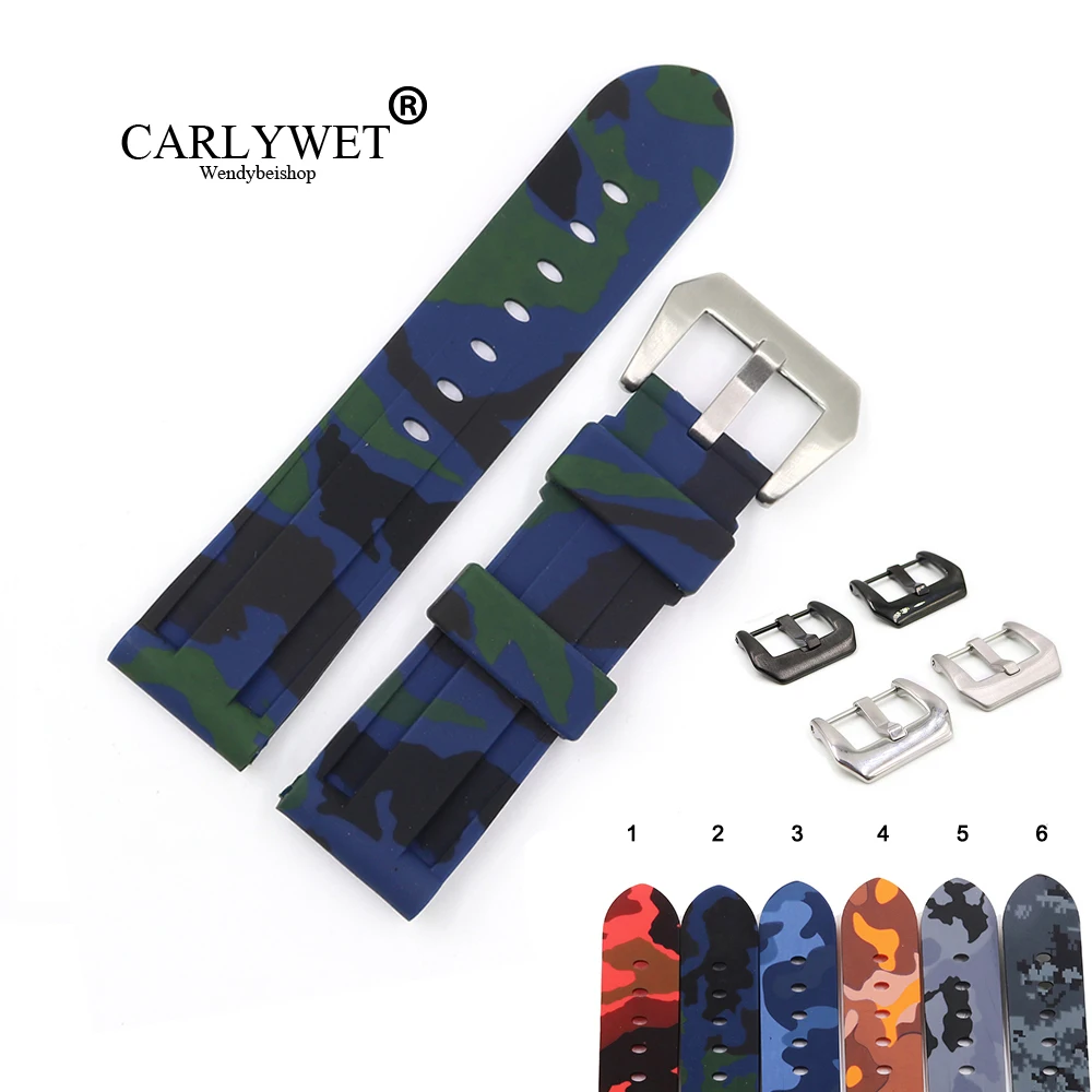 CARLYWET 22 24 мм Камуфляжный зеленый синий черный водонепроницаемый силиконовый