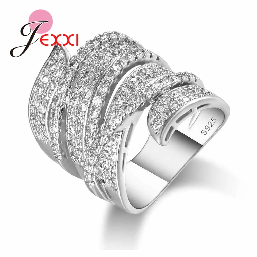

925 Sterling Silver Wedding Bands Rings For Women Clear CZ Austrian Crystal Inlay Pave Jewelry For Ladies Mens Party Gifts
