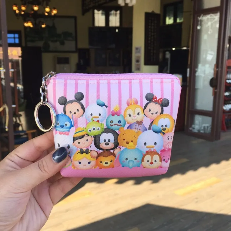 Светло-красный Disney Минни Мышь портативный косметические Косметика сумка многоцелевой хранения монет мультфильм кошелек PU кулон бумажник карты сумки - Цвет: Светло-красный