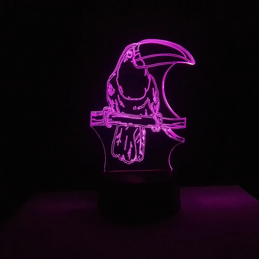 Amroe 3D светодиодный светильник животное мультфильм попугай Акриловые RGB ночные светильники USB Сенсорное управление Настольная лампа для дома Рождественский подарок для детей
