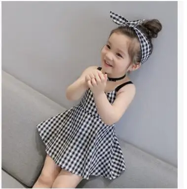 Детская одежда коллекция 2017 года новое Летнее Детское платье в клетку жилет на