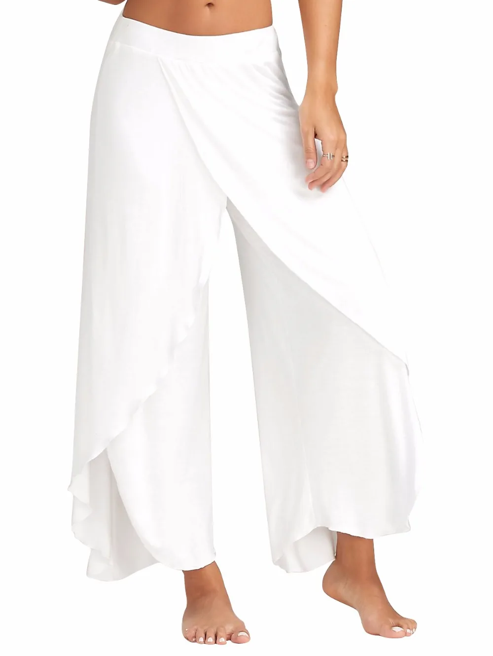 2018 hot white black wine red 5XL loose ladies waist wide leg pants casual summer beach nine points women's trousers | Женская