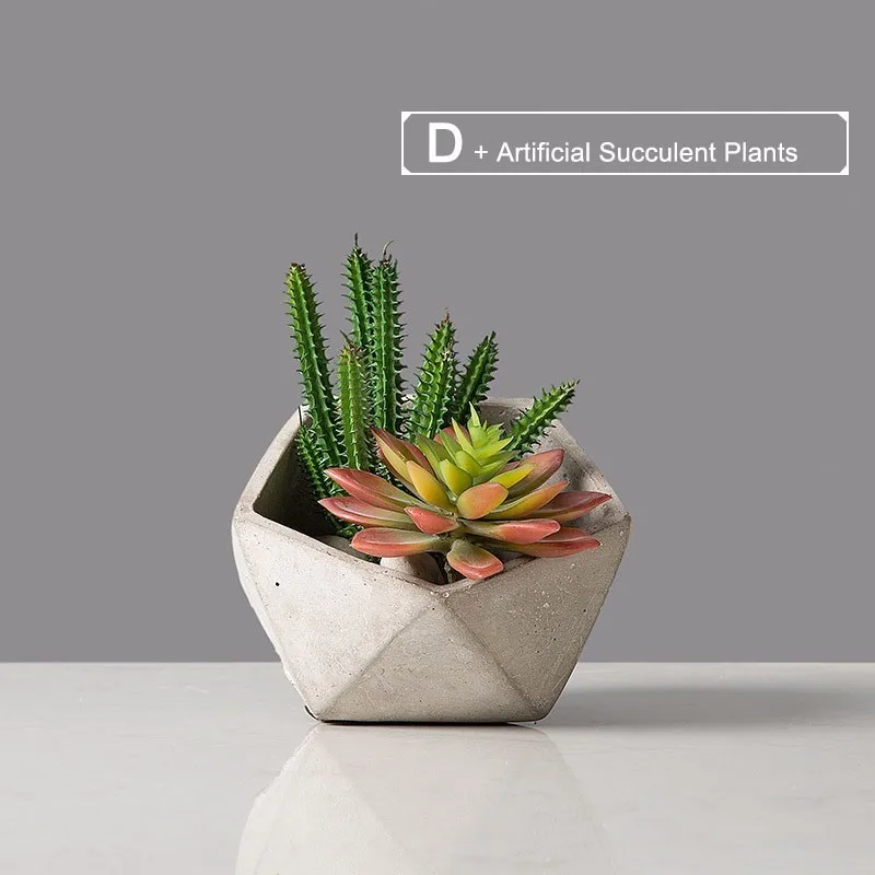 D Artificial Plants Садовый креативный цементный геометрический цветочный горшок, горшок для суккулентов, цветочный горшок для растений, настольный бонсай, горшки для украшения дома - Цвет: D Artificial Plants