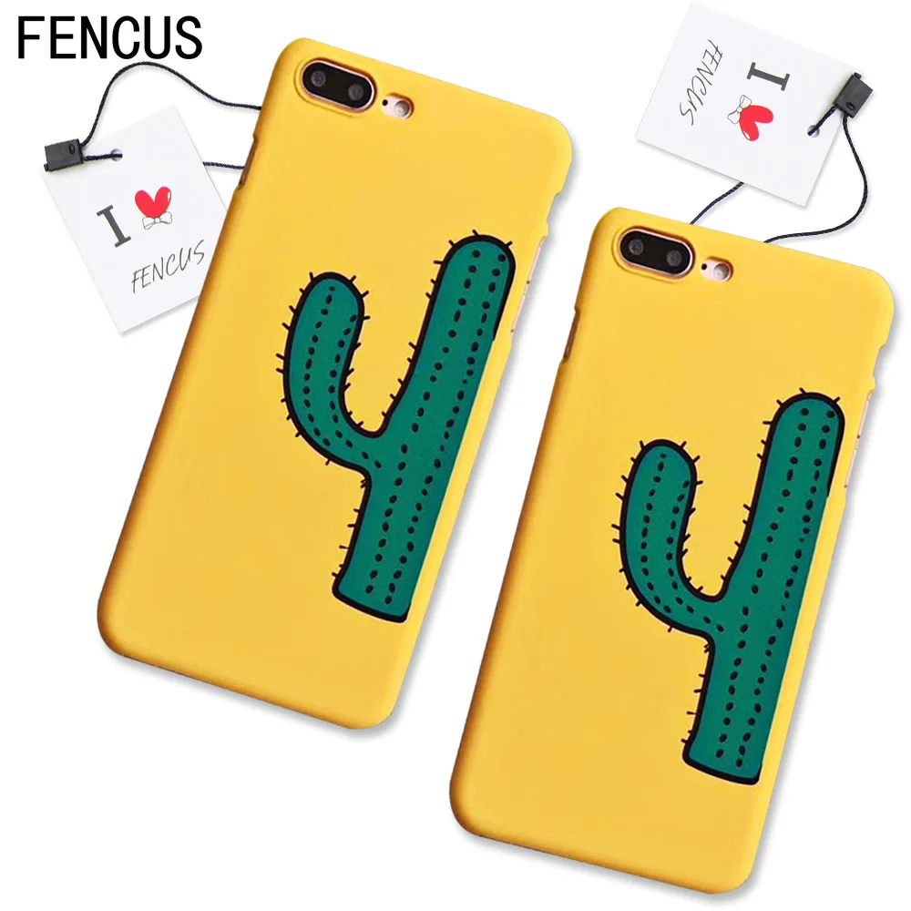 FENCUS Cute Cartoon Plant Cactus Yellow Case For Iphone 6 6s 7 Plus Phone Cases PC Hard Plastic Coque Back Cover Lovely Gel|case for iphone|phone