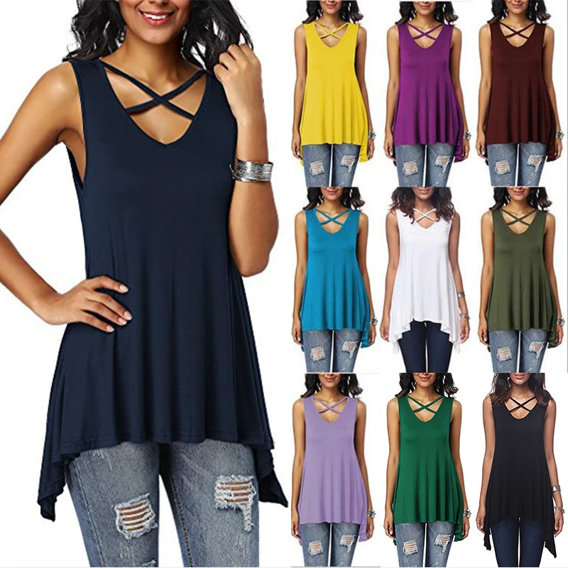 2019 летние рубашки Женская хлопковая Летняя Сексуальная крестообразная повязка