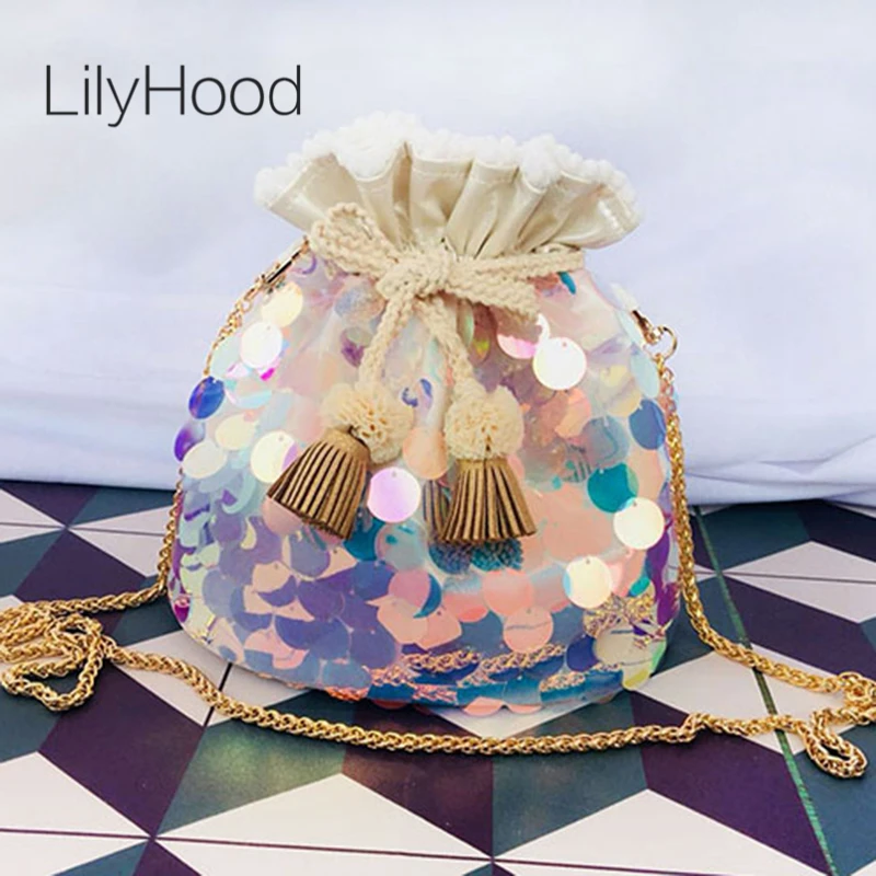 LilyHood женская летняя сумка-ведро с блестками модная повседневная Пляжная