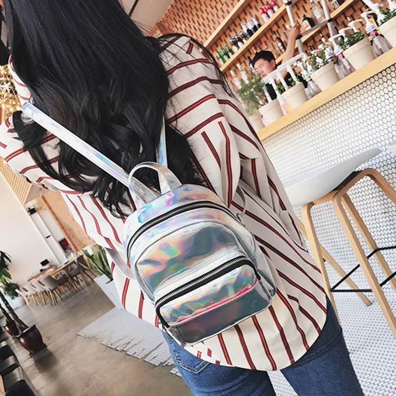 Рюкзак с лазерной голограммой серебристые рюкзаки голографией женский модный