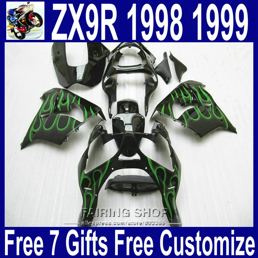 Бесплатная доставка EMS Обтекатели ZX9R 1998 1999 98 99 для Kawasaki ninja (зеленого пламени) все