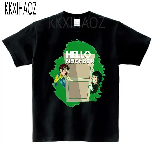 black childreT-shirt Детская летняя хлопковая Футболка с рисунком «Hello neighbor» для детей, Спортивная футболка для малышей, детская одежда, футболка для мальчиков на день рождения, одежда для малышей - Цвет: black childreT-shirt