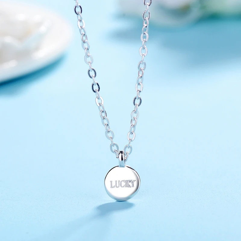 Simple Trendy 925 Sterling Silver Necklace LUCKY Choker Round Pendant Women Jewelry Valentine's Day Gift N005 | Украшения и