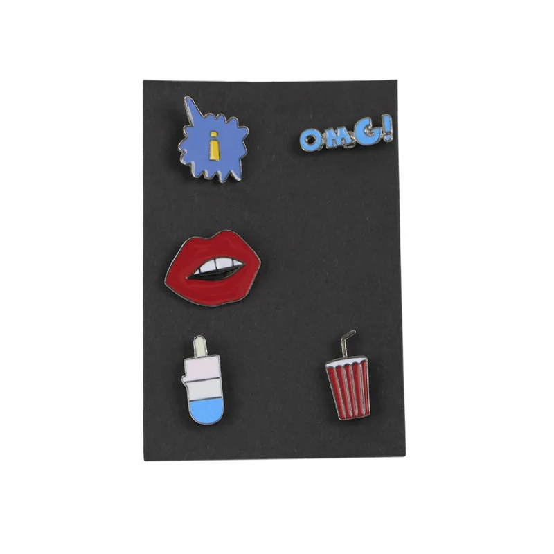 Брошь на воротник Мужская с эмалью в виде красных губ мороженого напитков