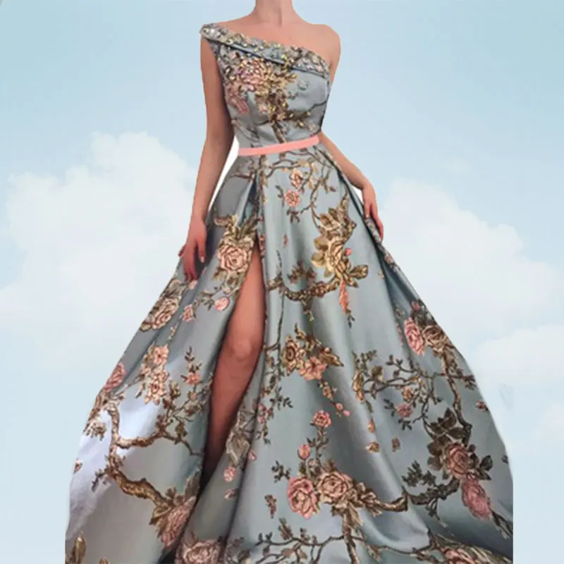 European Evening Gown 2019 Fashion Two-piece Set Maxi Skirts One Shoulder Shirts Elegant Women Sexy Long Skirt Print Sets G412 | Женская