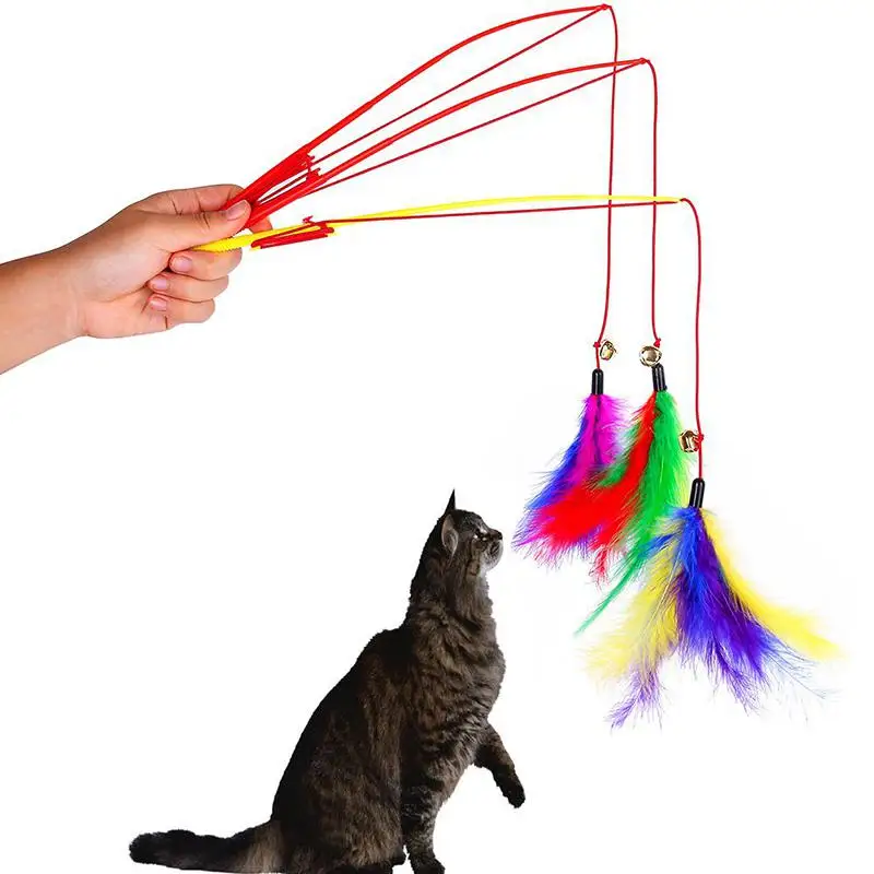 

Pet Dogs Cats Interactive Toy Cute Feather Toys Bell And Bird Feather Teaser Wand Plastic Toy For Cats Kitten Training For Gatos