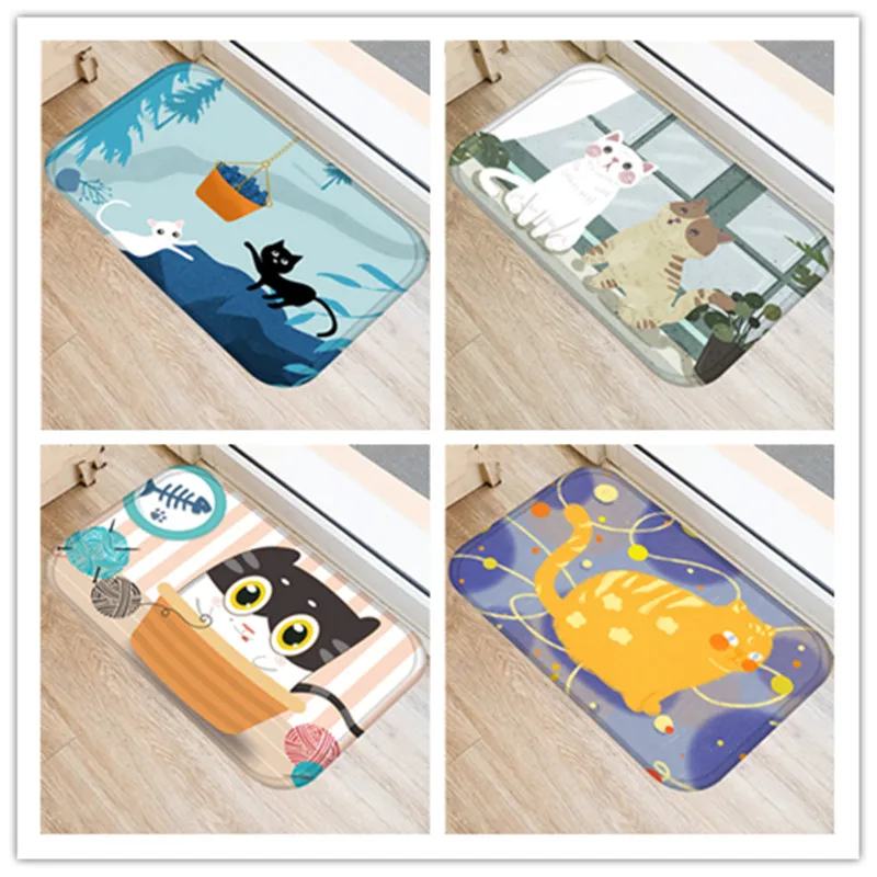 

Cartoon Cat Prited Flannel Soft Door Mat Floor Mats Bath Kitchen Carpet 40x60cm Living Room Tapete Antislip