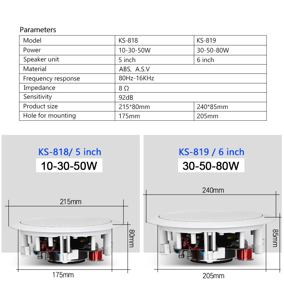 Oupushi KS818 Hotel Home Theater HIFI Sound 8ohm 5 Inch Ceiling Speaker For Indoor Places