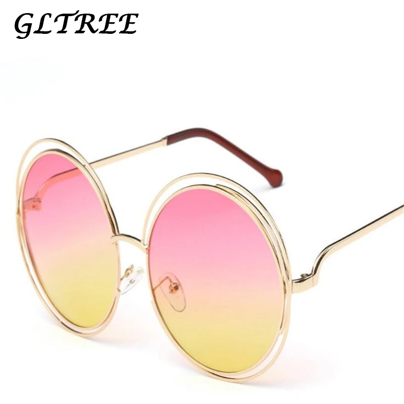 

GLTREE New Fashion Oversized Round Sunglasses Women Fashion Brand Designer Vintage Metal Frame Sun Glasses For Female Oculos G54