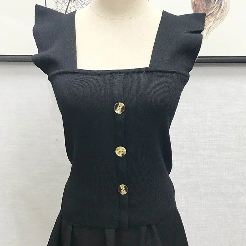 Женская летняя блузка без рукавов облегающий жилет с квадратным вырезом | одежда