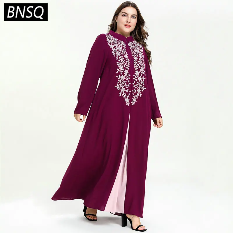 BNSQ плюс размер женское длинное платье нежная Цветочная вышивка макси платья