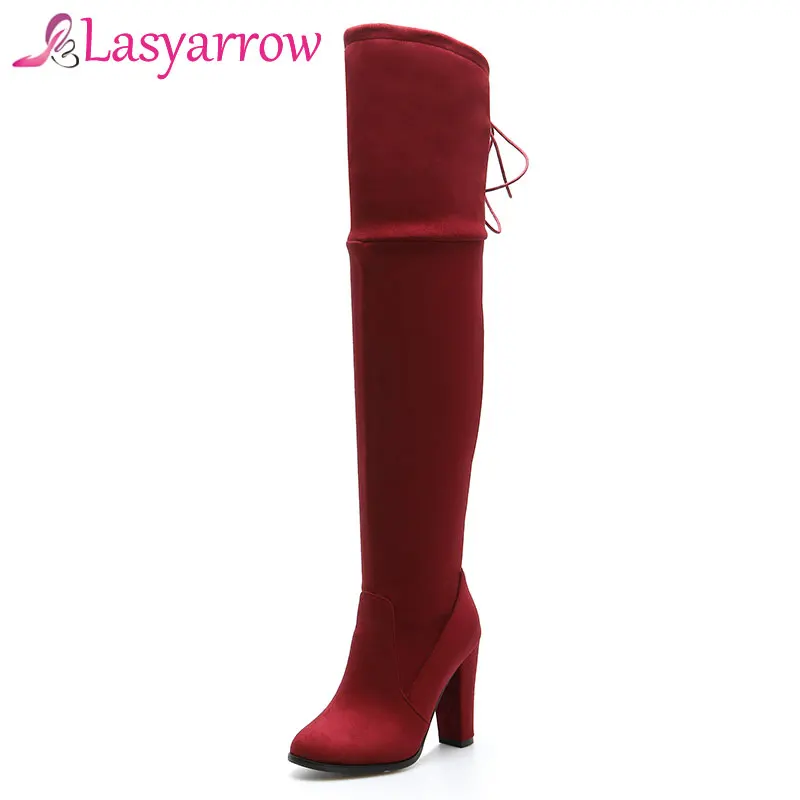 Lasyarrow/размер 32-46 2018 новая обувь женские сапоги Черные Сапоги выше колена
