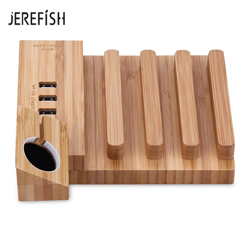 JEREFISH деревянная usb зарядная станция зарядное устройство док-станция держатель для Apple Watch iPhone 6 7 планшет телефон гнездо крепление Многофункциональный