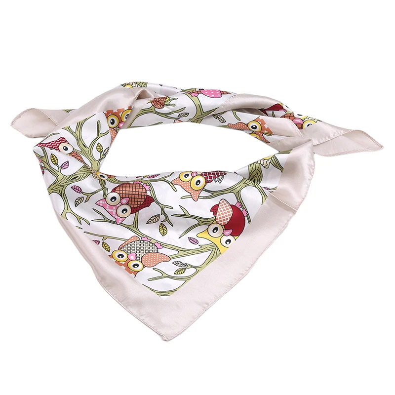 Women Scarf Luxury Brand Owl Tree Print Hijab Silk Satin Shawls Foulard Square Head Scarves Wraps For Ladies 90x90CM |